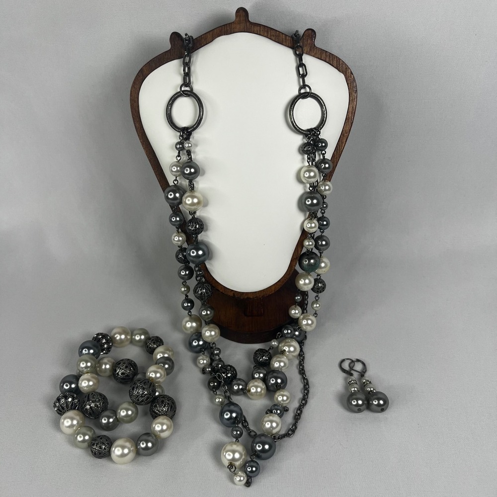 Y2K Beaded Jewelry Set Multi Strand Necklace Stretch Bracelet Set Dangle Earring